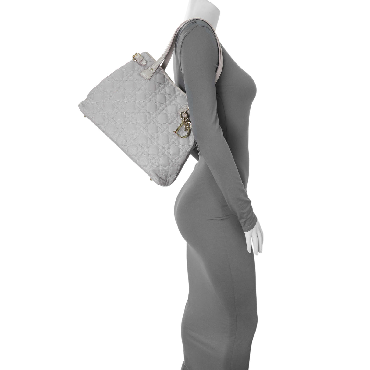 Christian Dior Grey Coated Canvas Cannage Small Panarea Tote Handbags Christian Dior