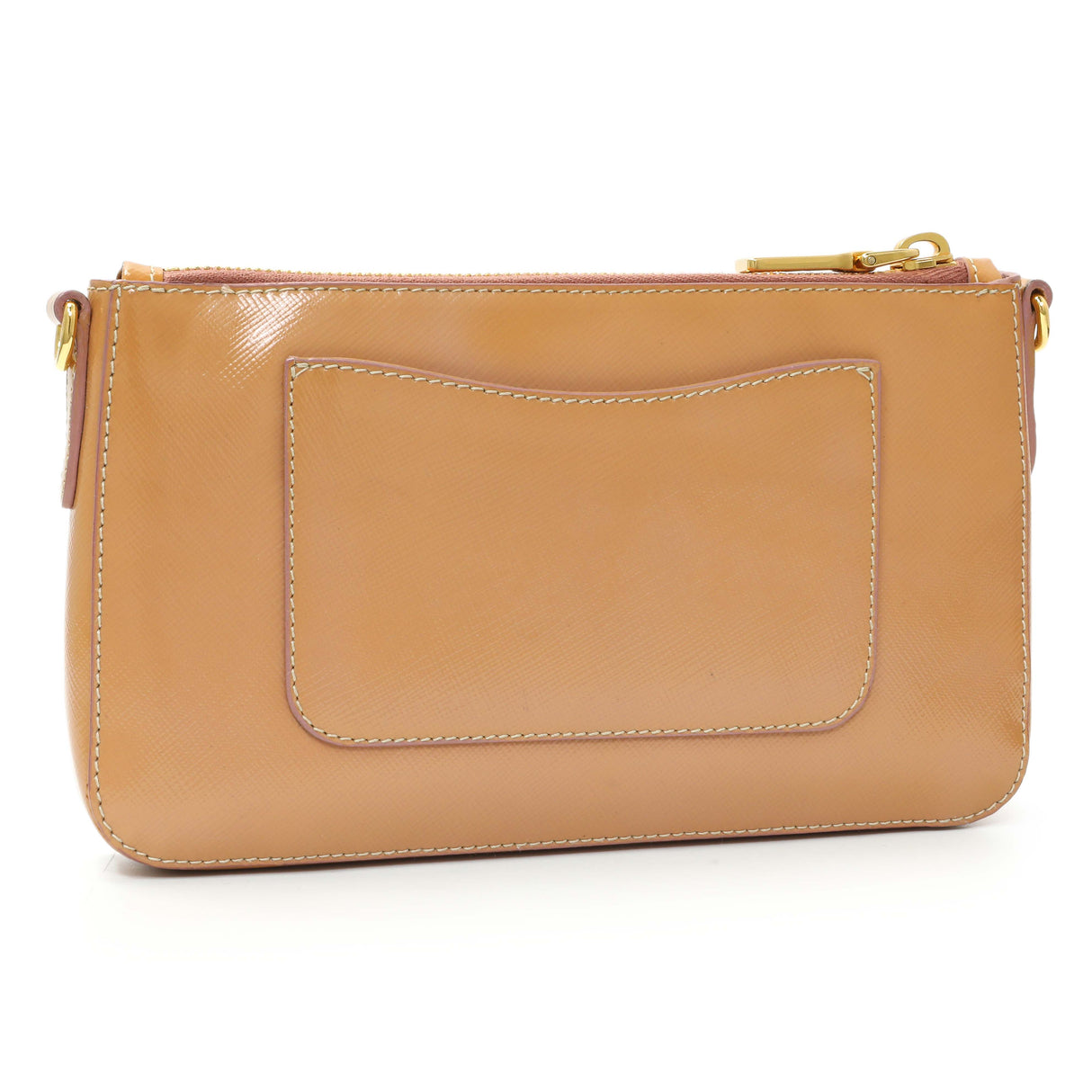 Prada Caramel Saffiano Vernice Zip Pouch
