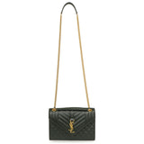 Saint Laurent Green Grain De Poudre Matelasse Chevron Medium Triquilt Monogram Satchel