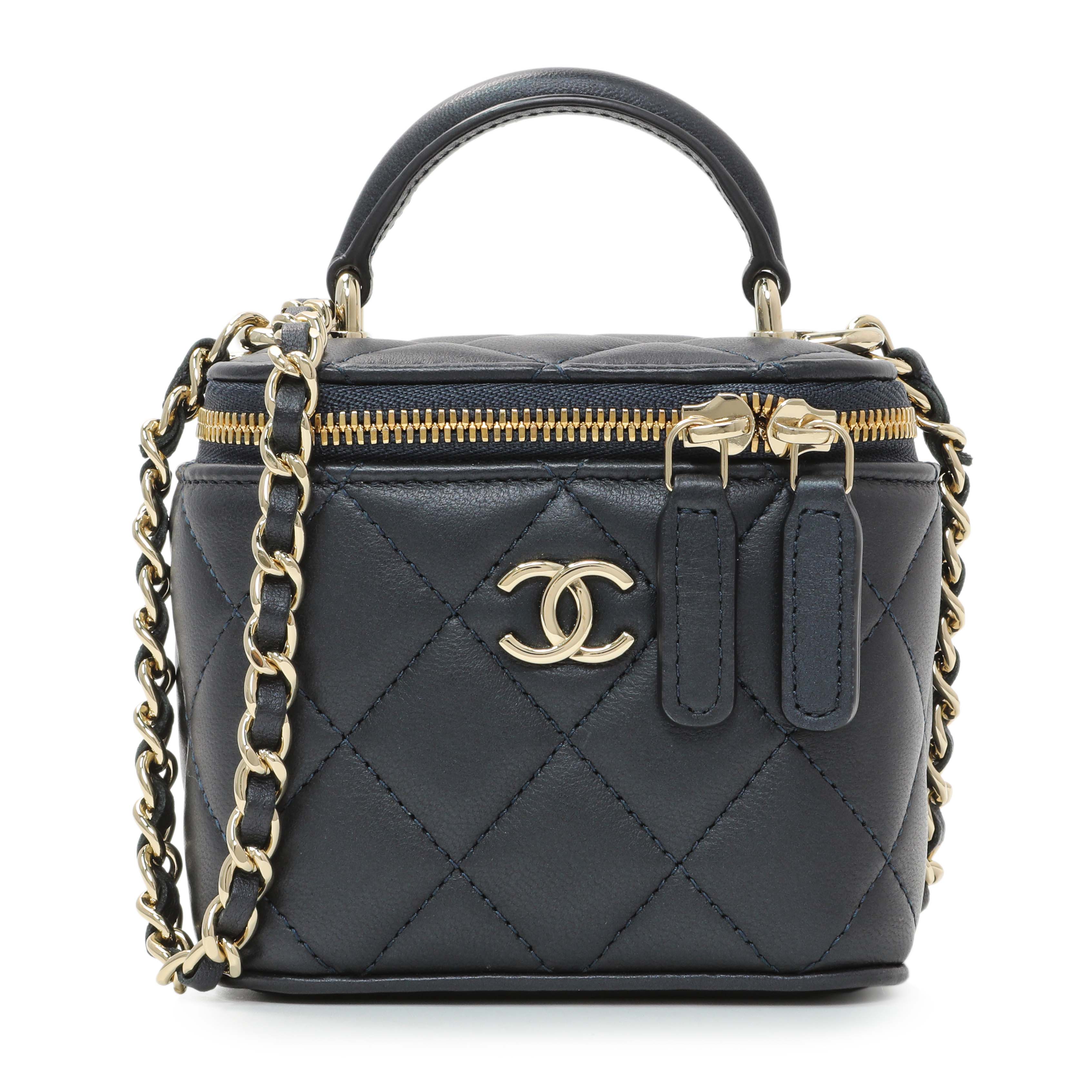 Chanel Navy Lambskin Mini Vanity Case With Chain – Modaselle