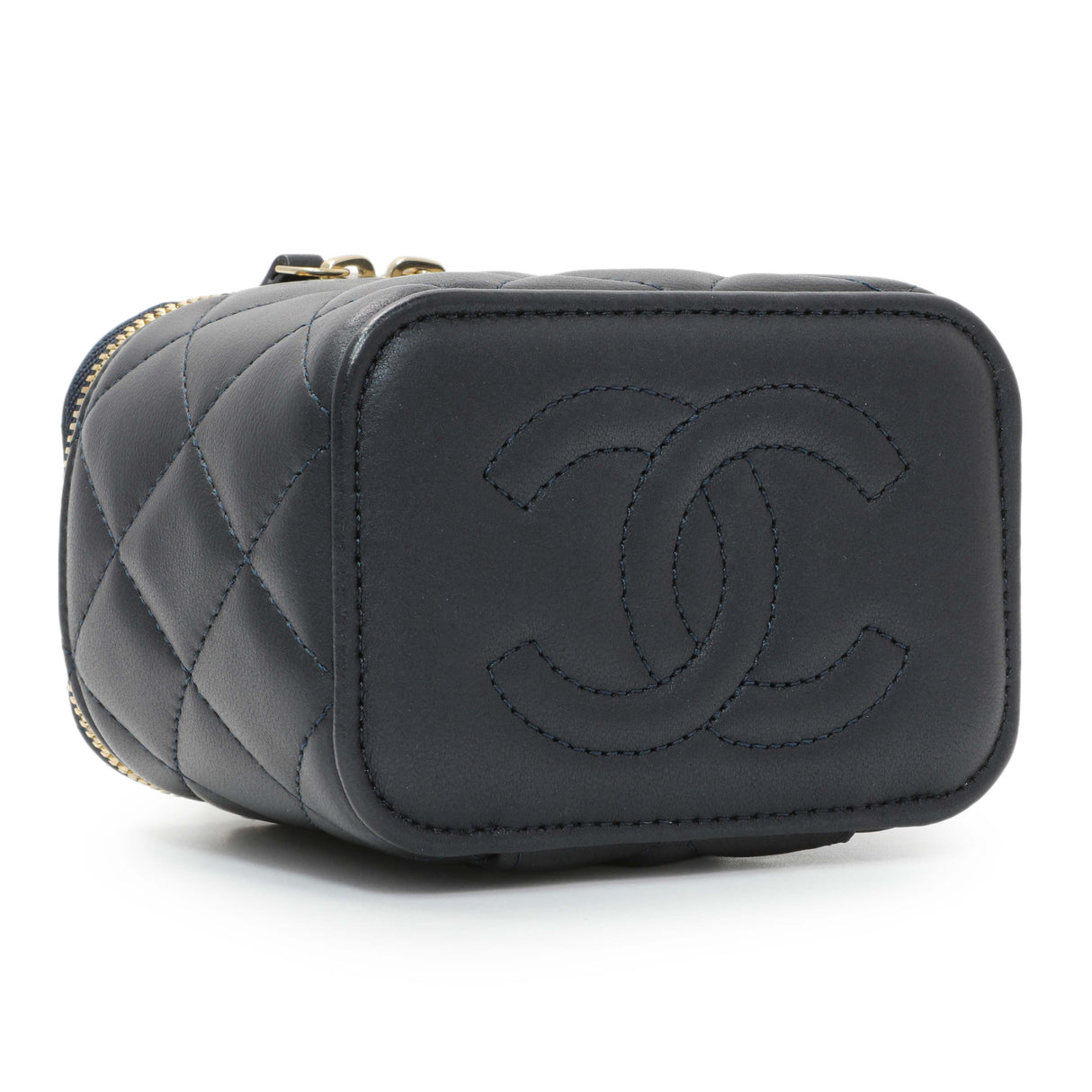 Chanel Navy Lambskin Mini Vanity Case With Chain