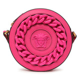 Versace Fuchsia Calfskin La Medusa Mini Round Disco Chain Crossbody Bag