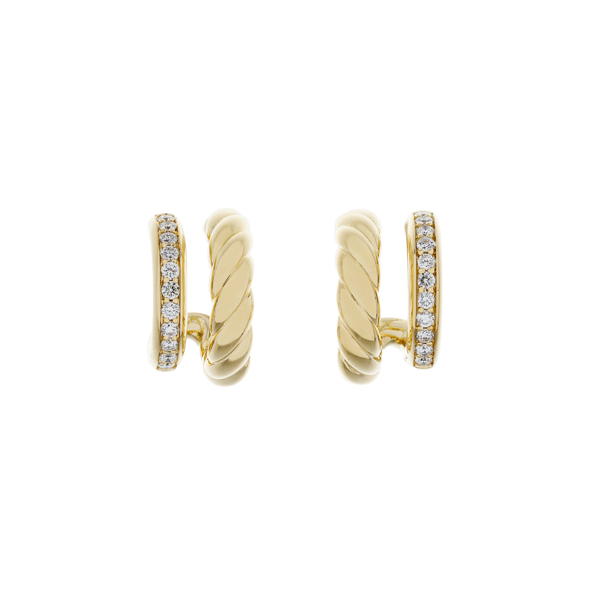David Yurman 18K Yellow Gold Diamond DY Mercer Two Row Hoop Earrings Designer Jewellery David Yurman
