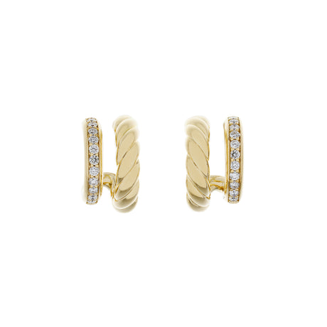 David Yurman 18K Yellow Gold Diamond DY Mercer Two Row Hoop Earrings Designer Jewellery David Yurman