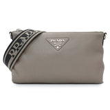 Prada Grey Vitello Daino Soft Zippered Shoulder Bag
