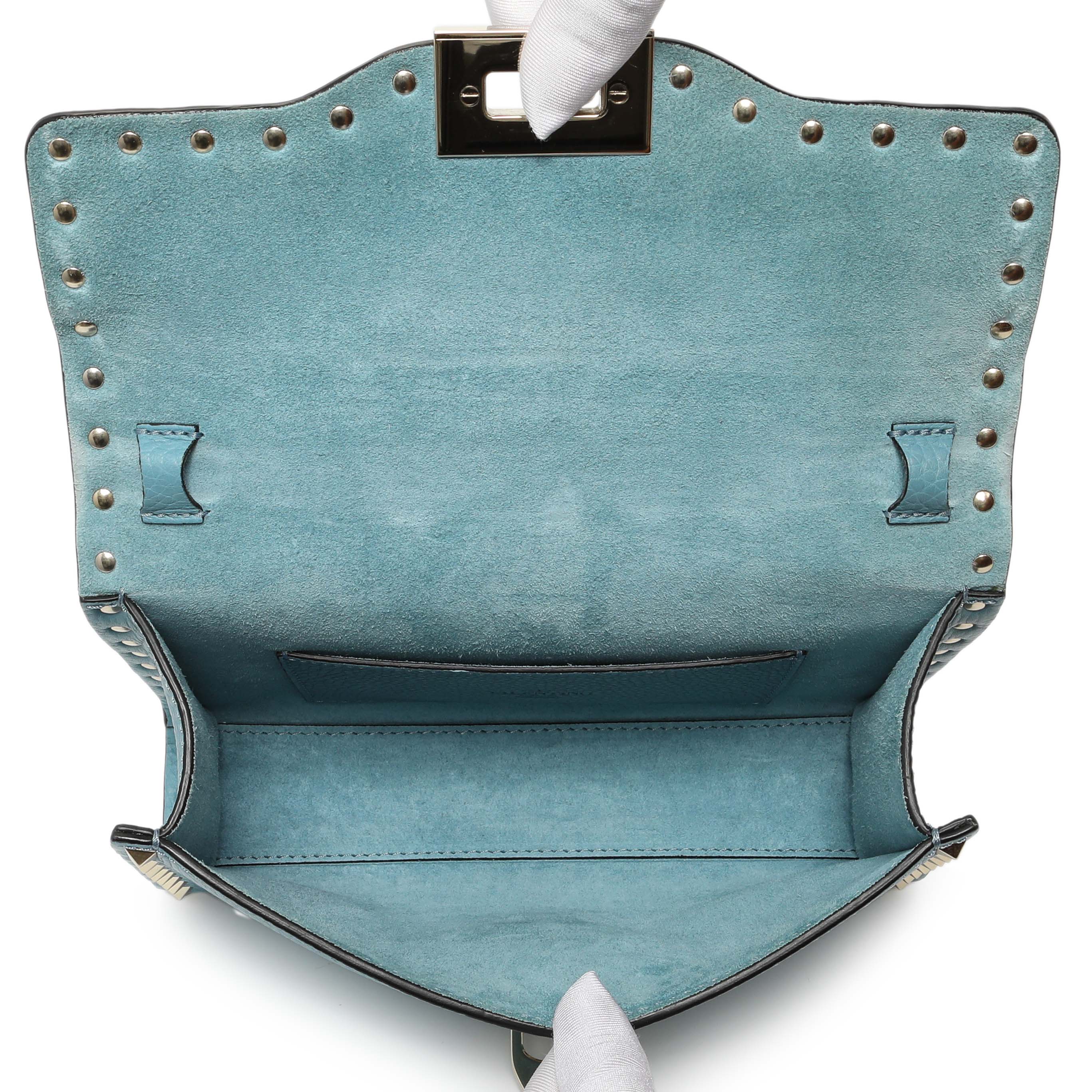 Valentino Blue Pebbled Calfskin Medium Rockstud Flip Lock