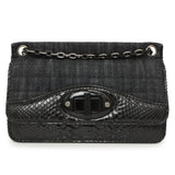 Chanel Python Denim Square Quilt Chain Flap