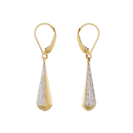 14K Yellow/White Gold Diamond Cut Teardrop Dangle Earrings Fine Jewellery Modaselle