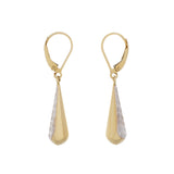 14K Yellow/White Gold Diamond Cut Teardrop Dangle Earrings Fine Jewellery Modaselle