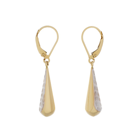 14K Yellow/White Gold Diamond Cut Teardrop Dangle Earrings Fine Jewellery Modaselle