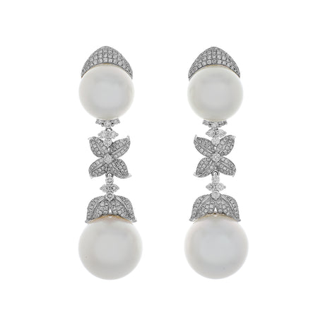 18K White Gold South Sea Pearl Diamond Drop Earrings Fine Jewellery Modaselle