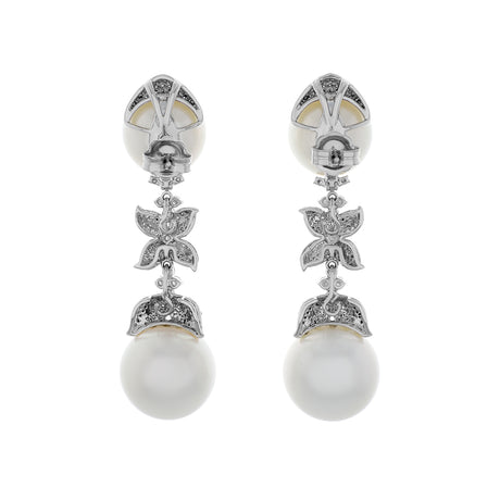 18K White Gold South Sea Pearl Diamond Drop Earrings Fine Jewellery Modaselle