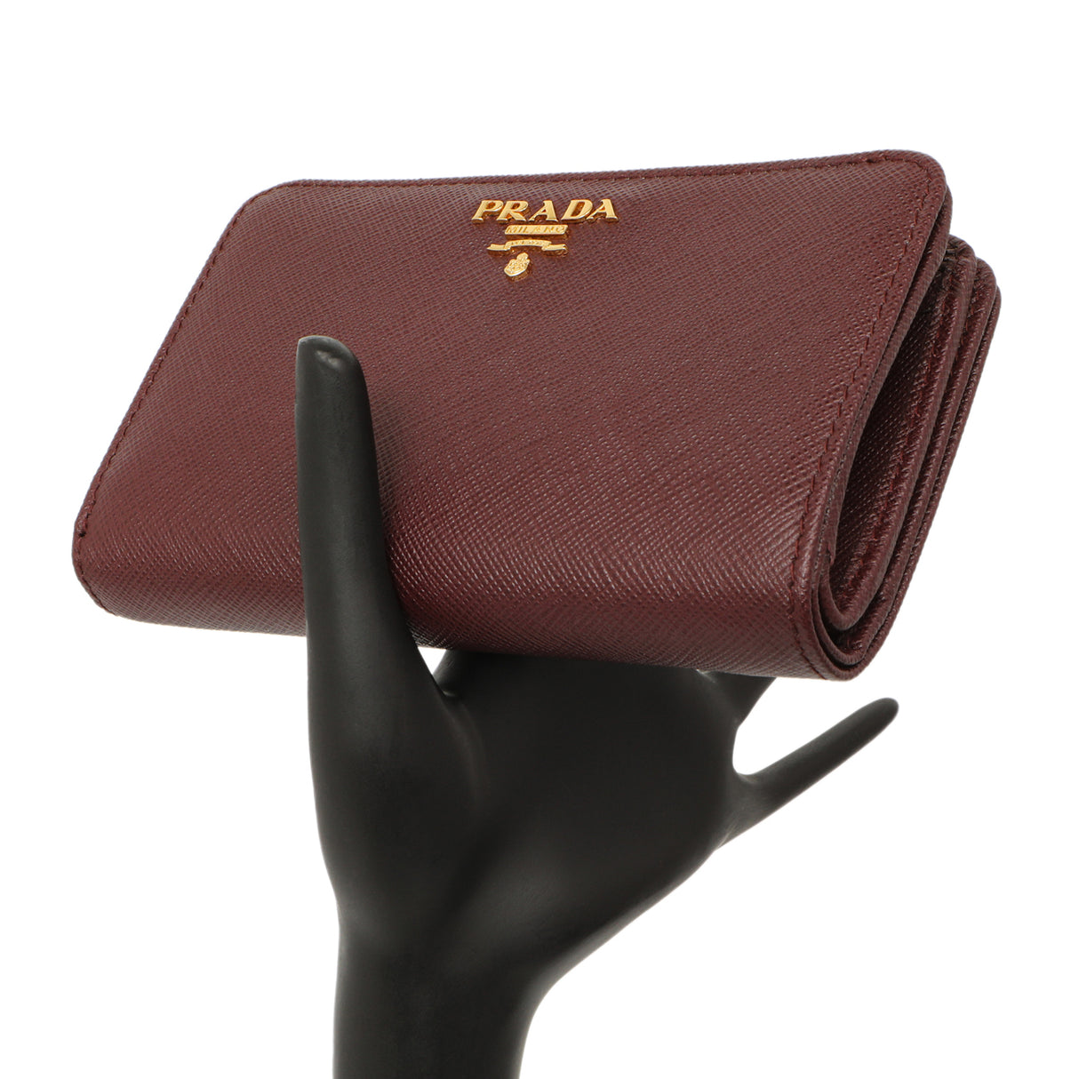 Prada Burgundy Saffiano Compact Wallet