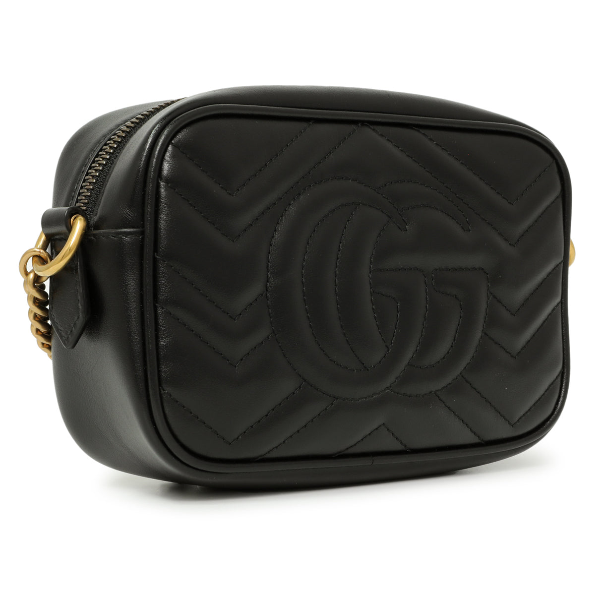 Gucci Black Calfskin Matelasse Mini GG Marmont Chain Shoulder Bag