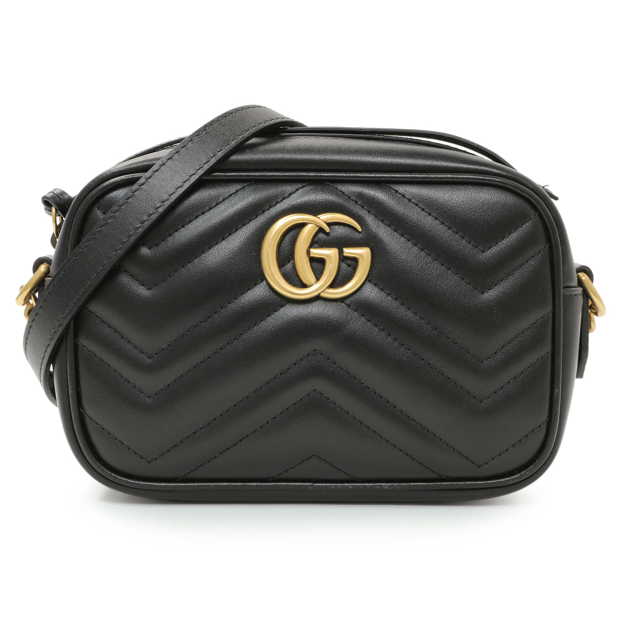 Gucci Black Calfskin Matelasse Mini GG Marmont Chain Shoulder Bag Handbags Gucci