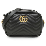 Gucci Black Calfskin Matelasse Mini GG Marmont Chain Shoulder Bag Handbags Gucci
