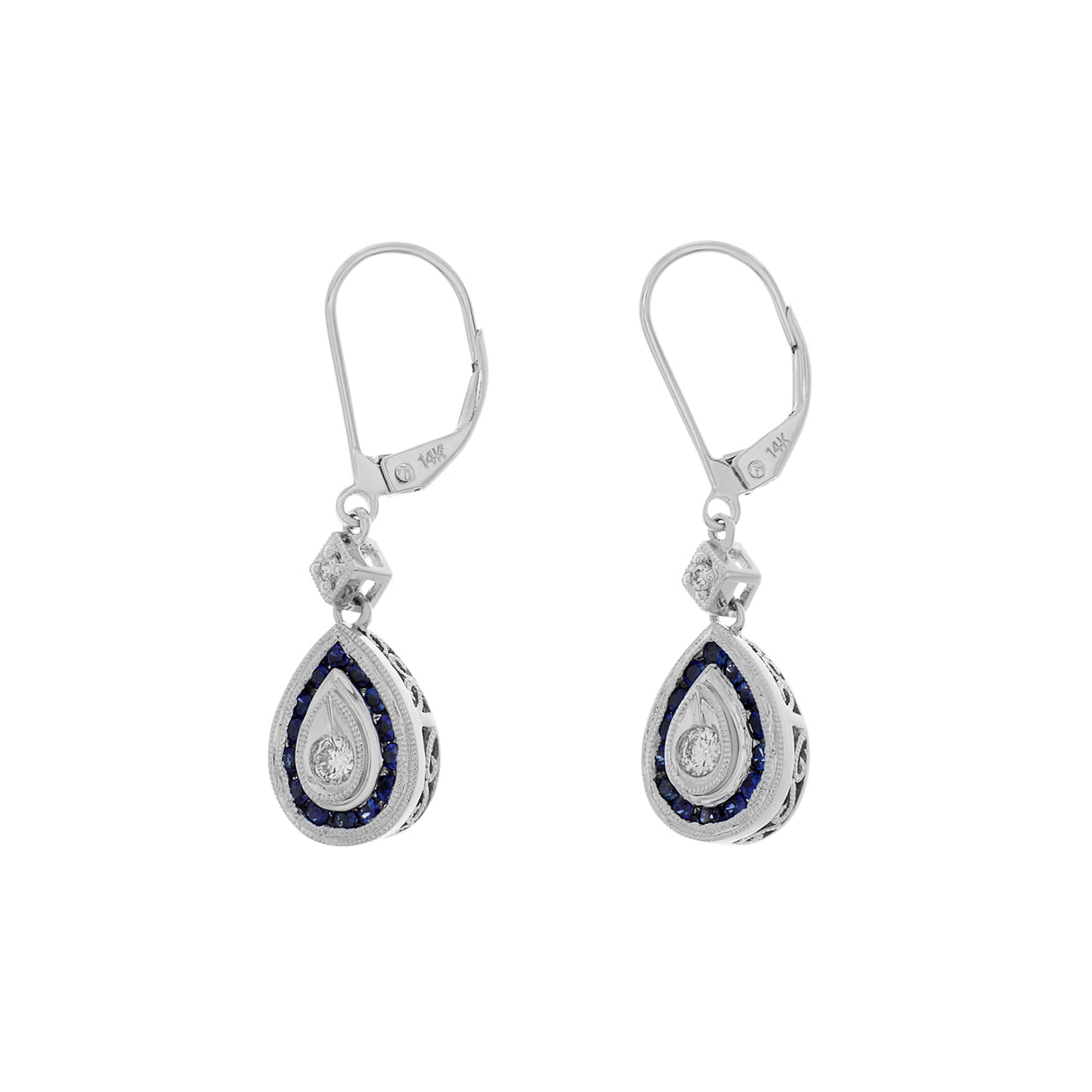 14K White Gold 0.84 Carat Sapphire Diamond Earrings