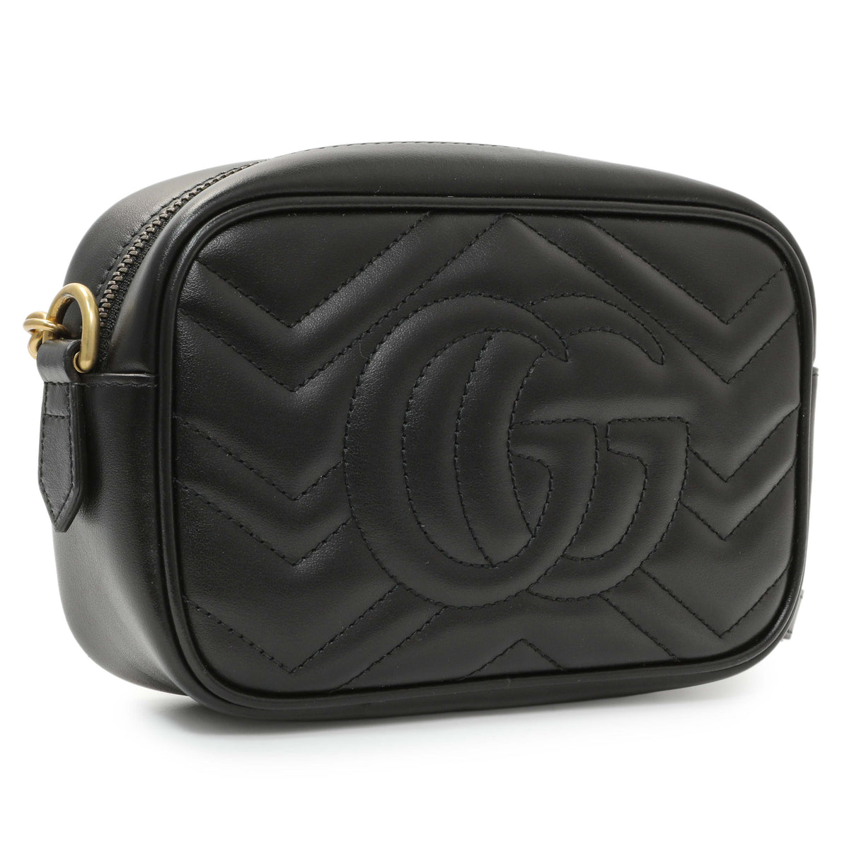 Gucci Black Calfskin Matelasse Mini GG Marmont Chain Shoulder Bag Handbags Gucci