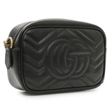 Gucci Black Calfskin Matelasse Mini GG Marmont Chain Shoulder Bag Handbags Gucci