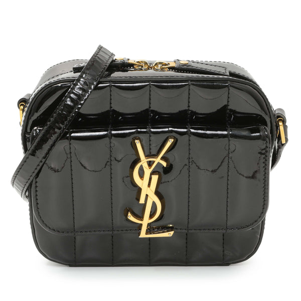 Saint Laurent Black Patent Matelasse Monogram Mini Vicky Camera