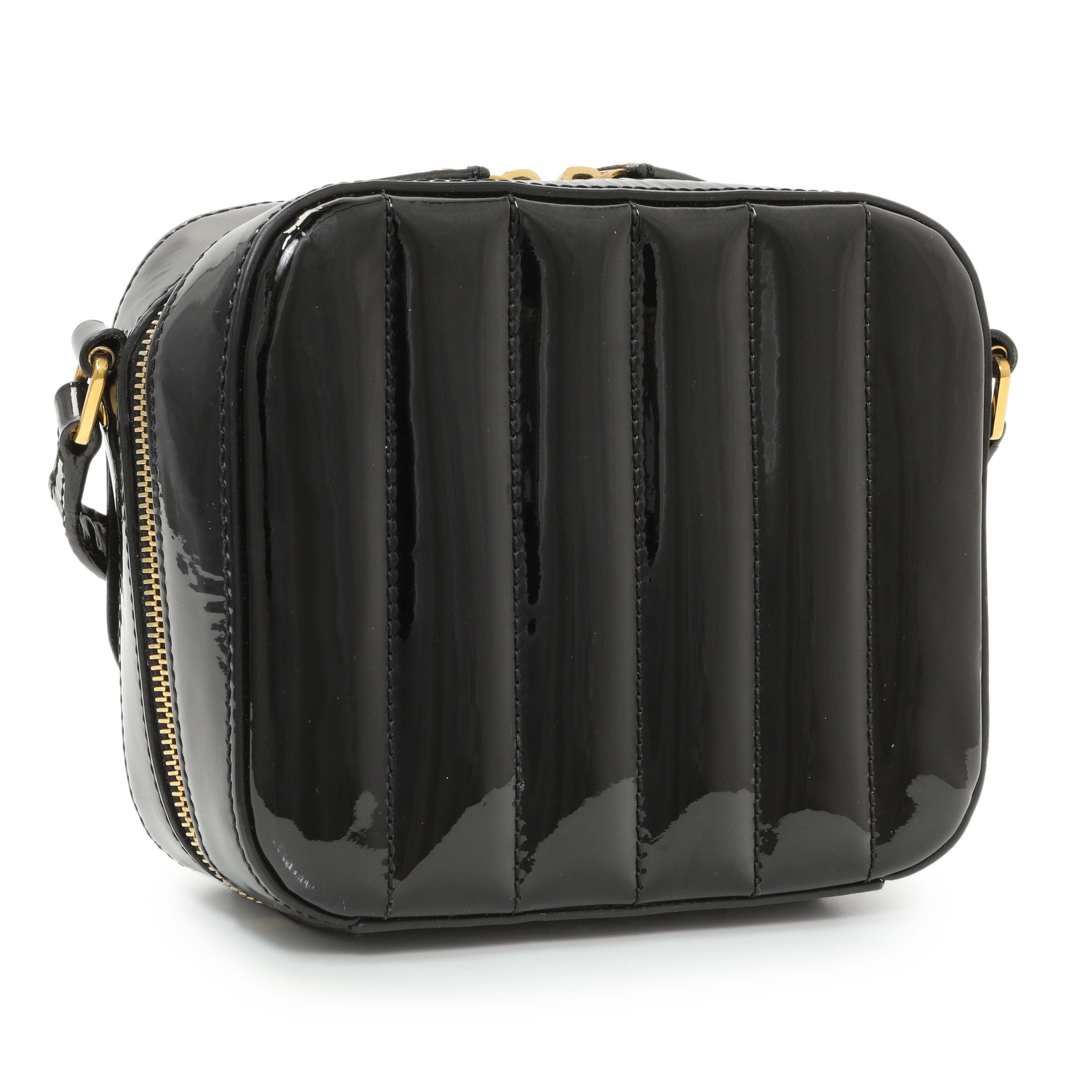 Saint Laurent Black Patent Matelasse Monogram Mini Vicky Camera