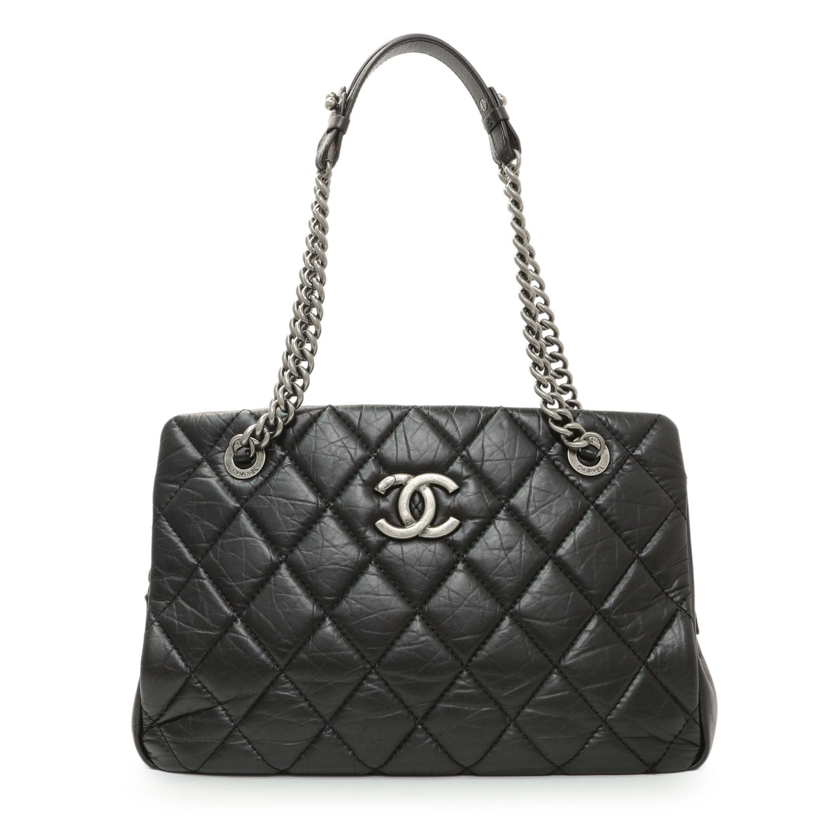 Chanel Black Quilted Aged Calfskin CC Crown Tote Handbags Chanel