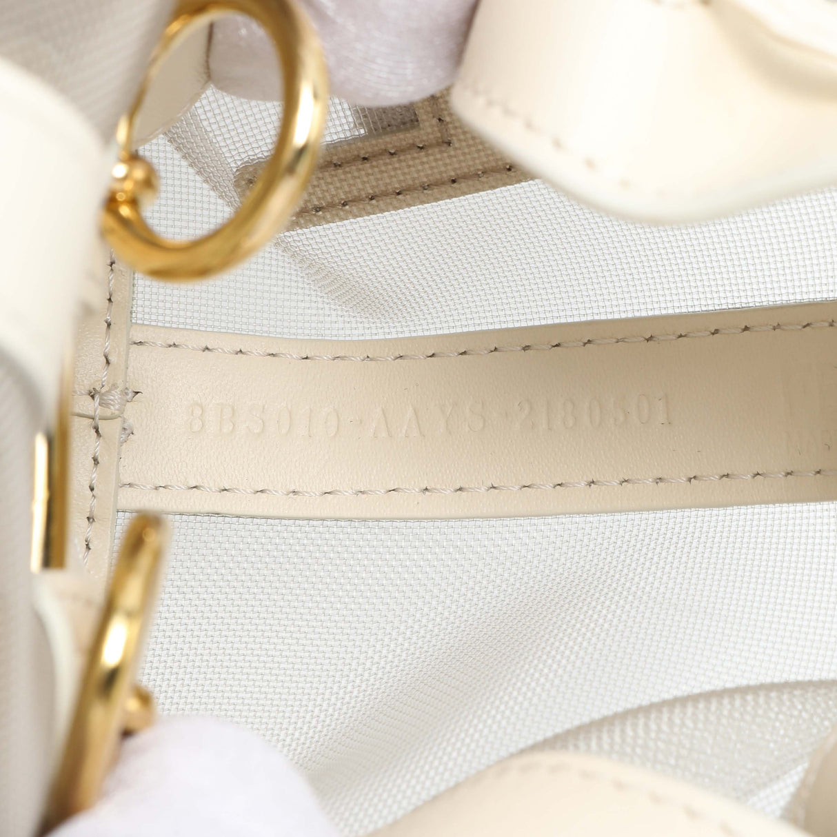 Fendi Sabbia White Ice Mesh Vitello King F is Fendi Logo Embroidered Mini Mon Tresor Bucket Bag