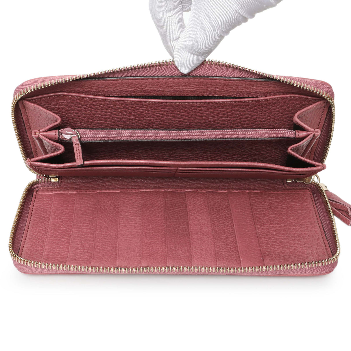 Gucci Rose Pebbled Calfskin Soho Zip Around Wallet Accessories Gucci