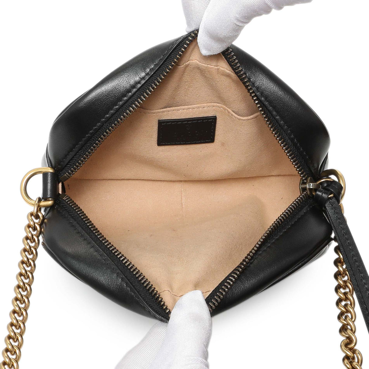 Gucci Black Calfskin Matelasse Mini GG Marmont Chain Shoulder Bag Handbags Gucci