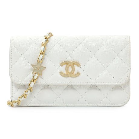 Chanel White Caviar Quilted Flap Phone Holder With Chain Handbags Chanel