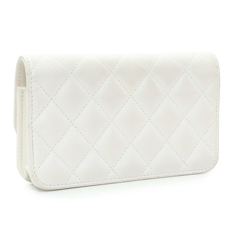 Chanel White Caviar Quilted Flap Phone Holder With Chain Handbags Chanel