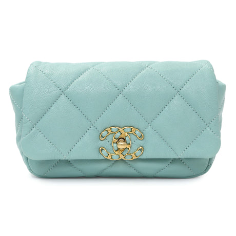 Chanel Teal Goatskin Quilted Chanel 19 Waist Bag Handbags Chanel
