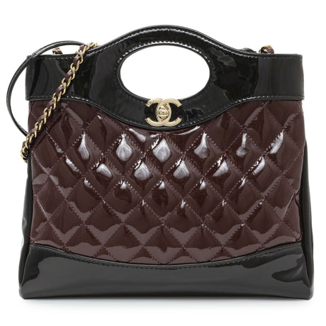 Chanel Black Burgundy Quilted Patent Mini 31 Shopping Bag Handbags Chanel