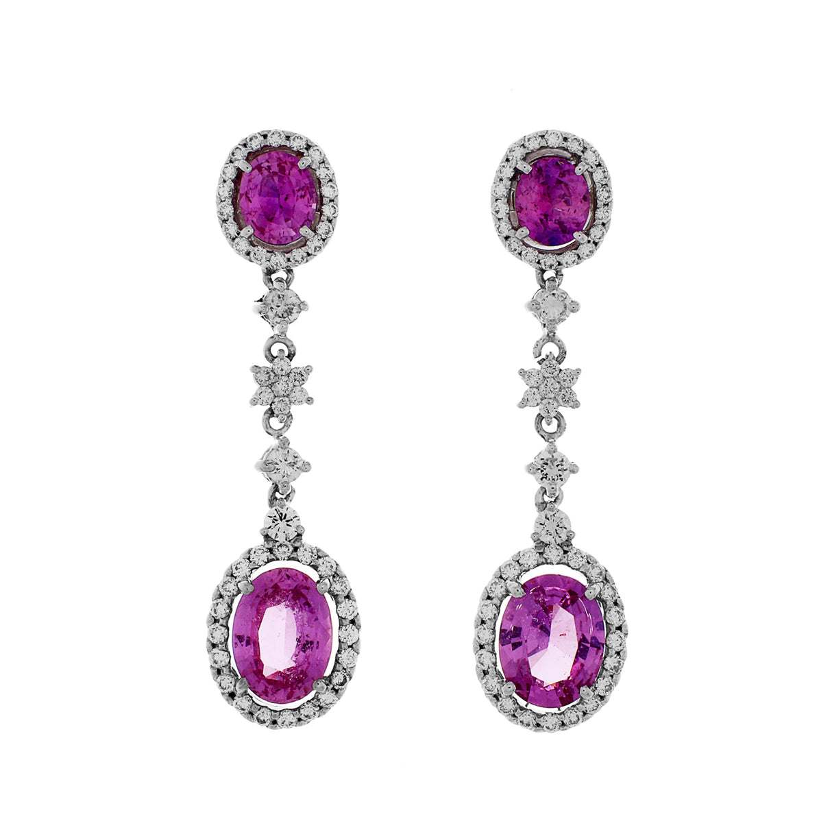 18K White Gold 4.42 Carat Fancy Pink Sapphire Earrings