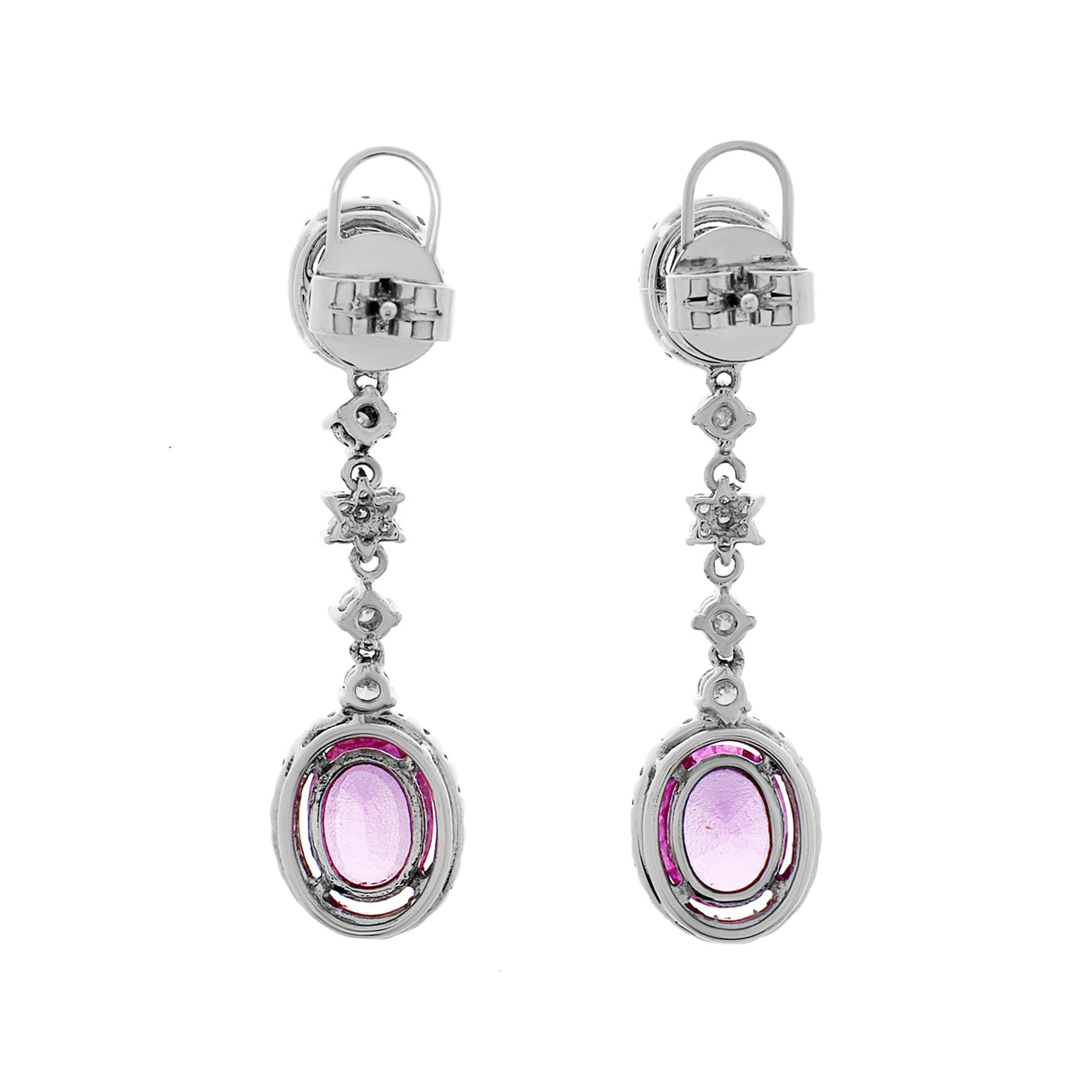 18K White Gold 4.42 Carat Fancy Pink Sapphire Earrings