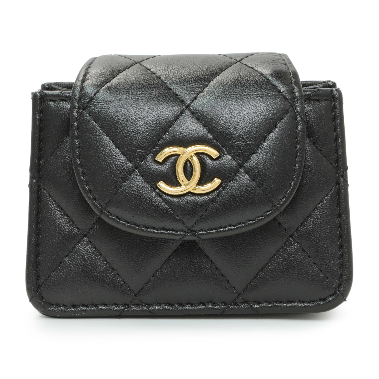 Chanel Black Lambskin Quilted Mini Acccordion Clutch With Chain