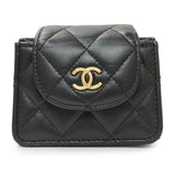 Chanel Black Lambskin Quilted Mini Acccordion Clutch With Chain