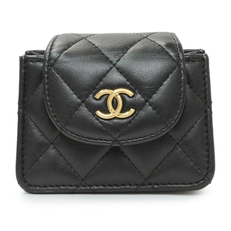 Chanel Black Lambskin Quilted Mini Acccordion Clutch With Chain