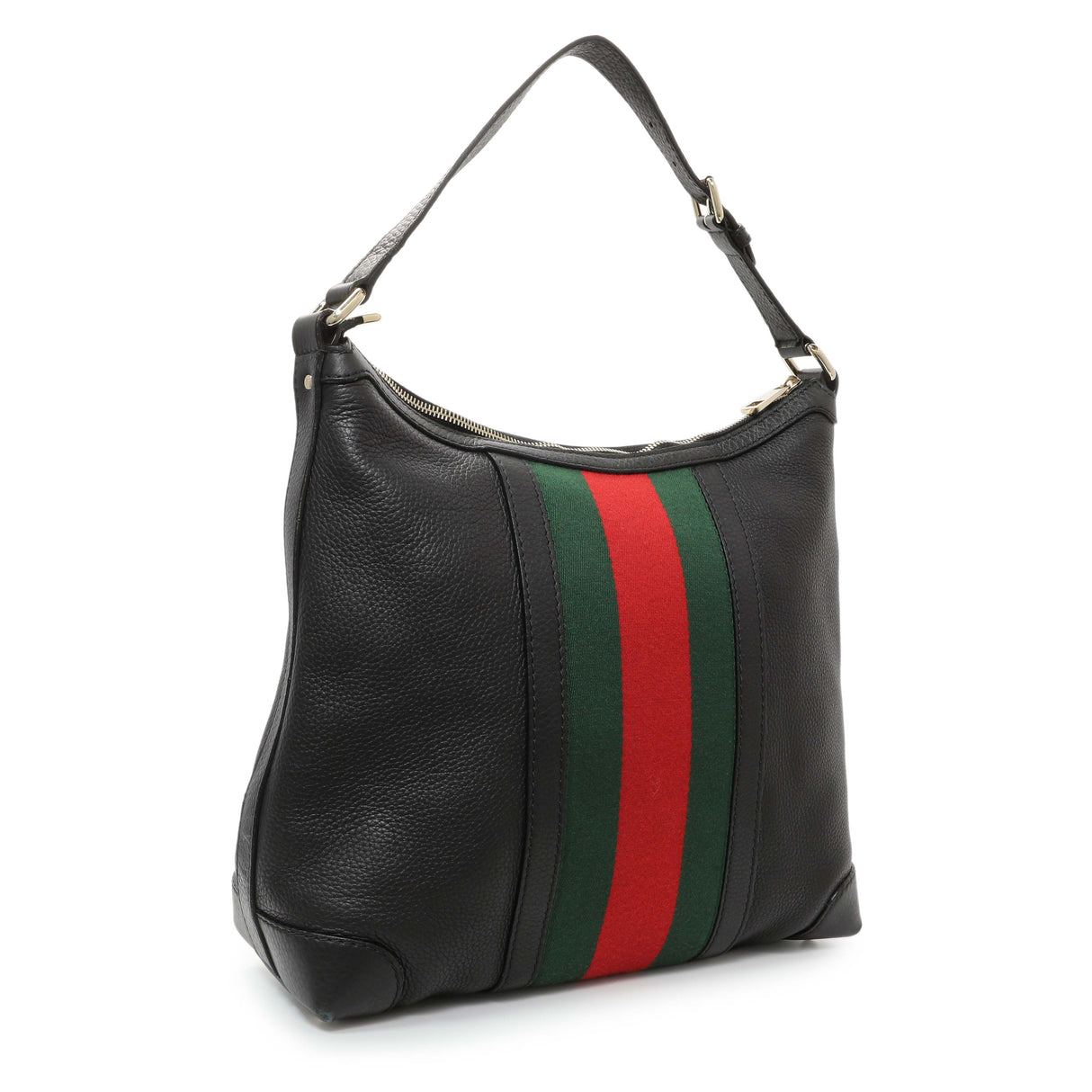 Gucci Black Grained Calfskin Medium Web Hobo