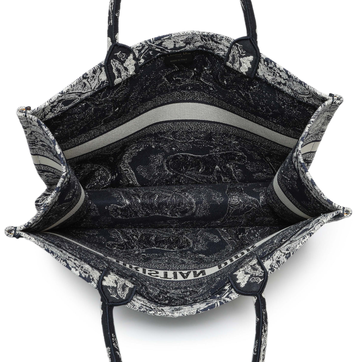 Christian Dior Canvas Embroidered Dioriviera Reverse Striped Toile De Jouy Large Book Tote Handbags Christian Dior