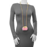 Chanel Pink and Gold Metal Fur Flap Bag Long Necklace Designer Jewellery Chanel