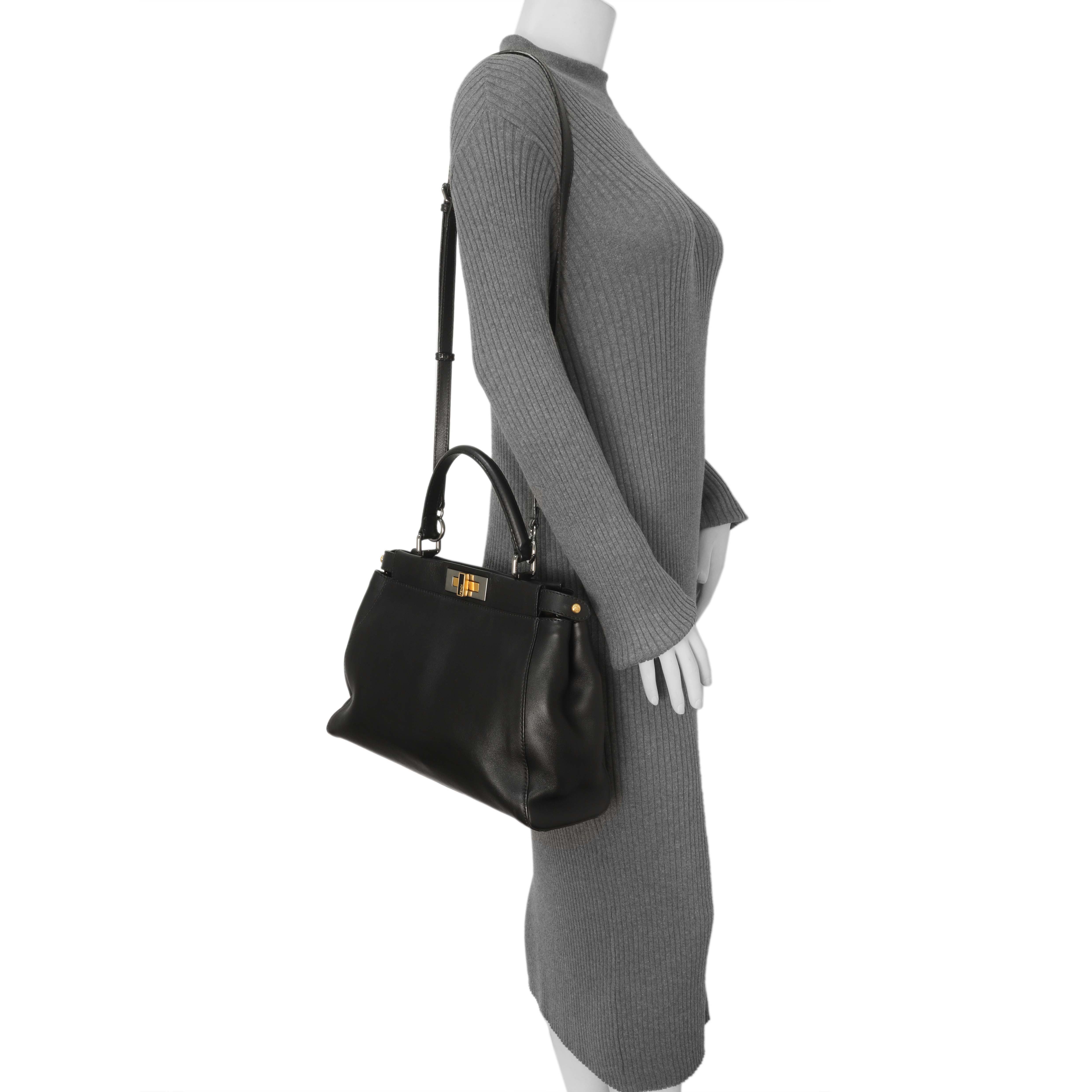 Fendi Black Vitello Seta Medium Peekaboo Iconic Satchel – Modaselle