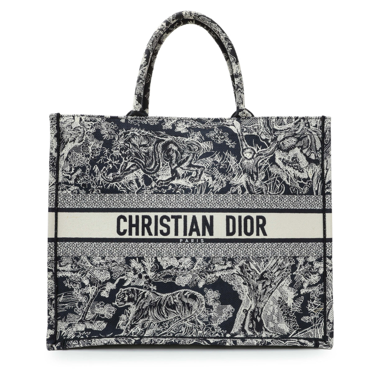 Christian Dior Canvas Embroidered Dioriviera Reverse Striped Toile De Jouy Large Book Tote Handbags Christian Dior