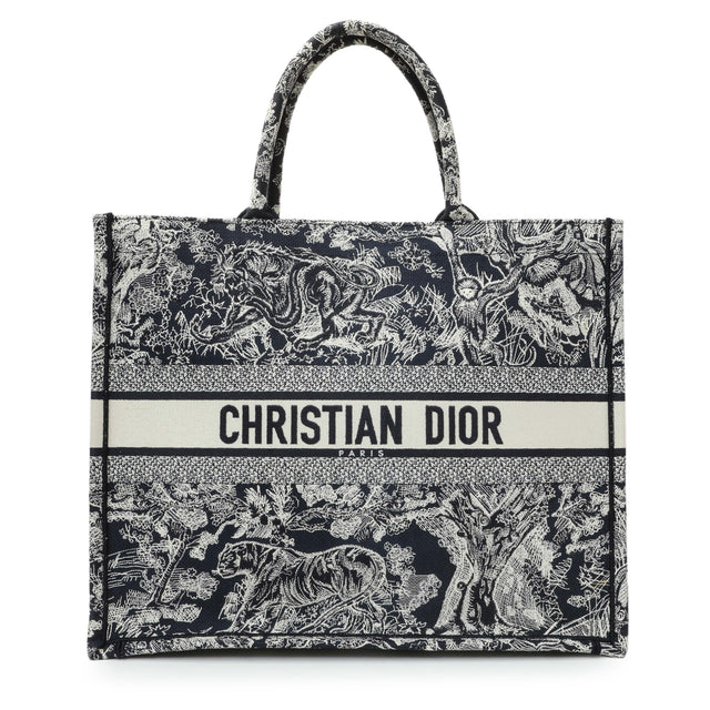 Christian Dior Canvas Embroidered Dioriviera Reverse Striped Toile De Jouy Large Book Tote Handbags Christian Dior
