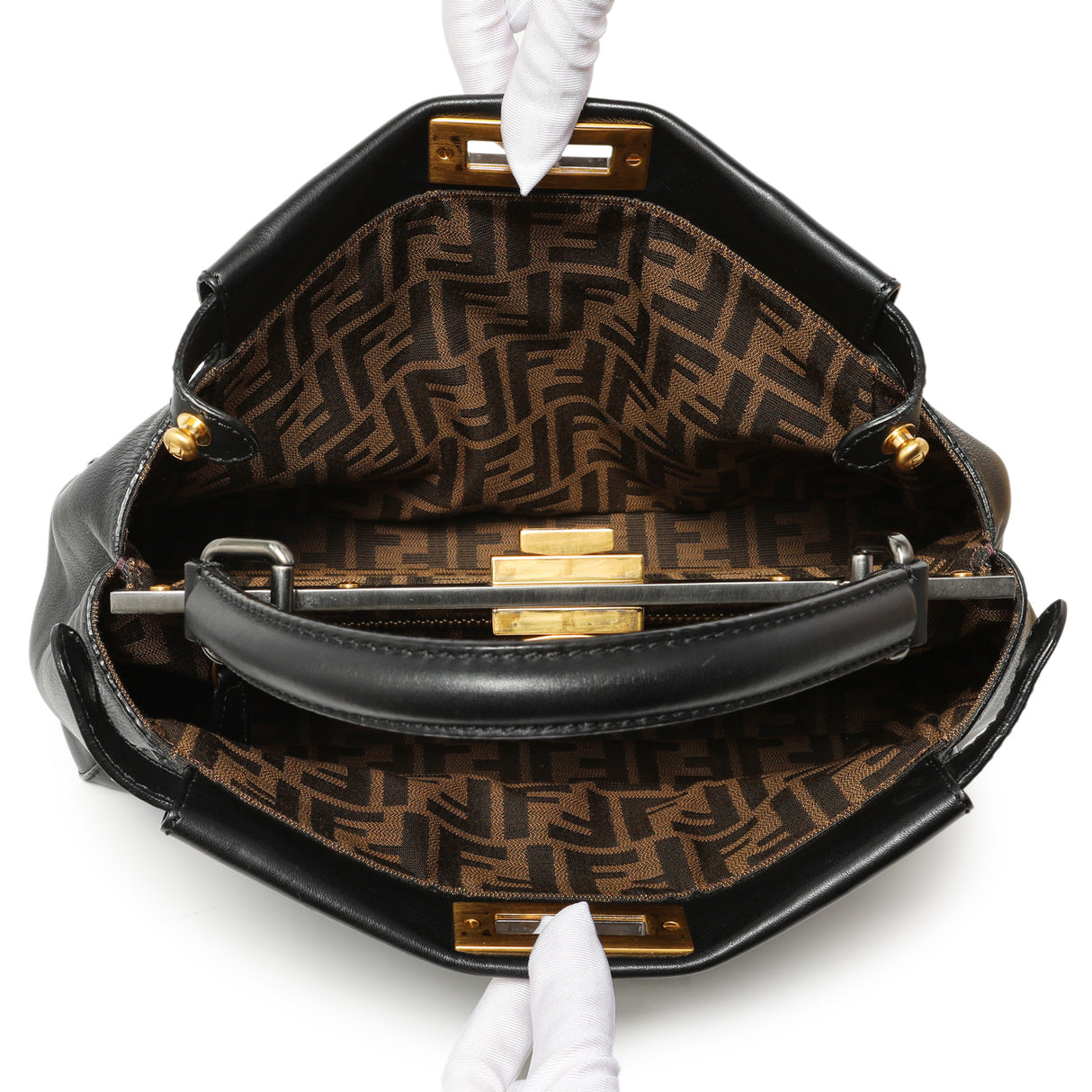 Fendi Black Vitello Seta Medium Peekaboo Iconic Satchel