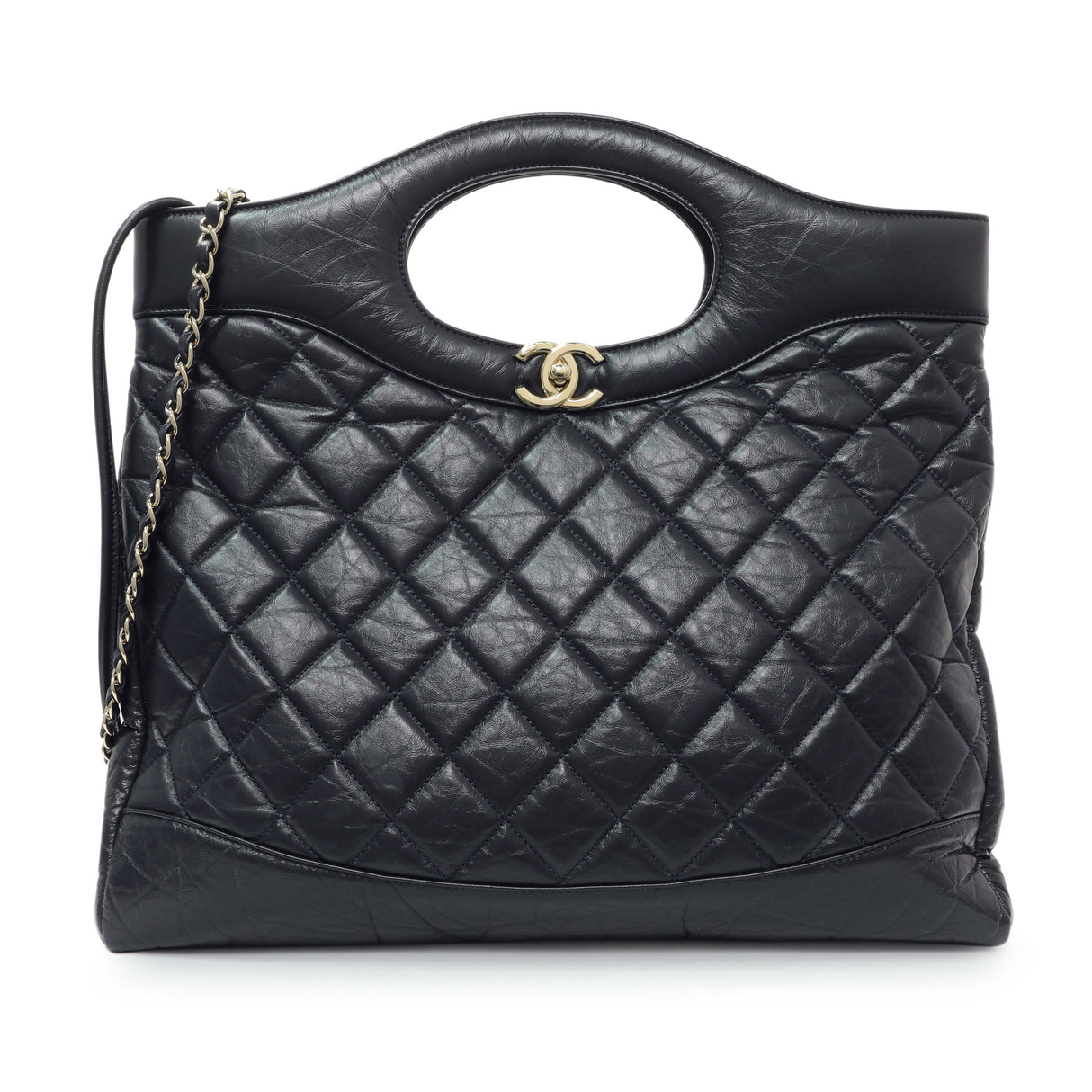 Chanel Navy Quilted Aged Calfskin Large 31 Shopping Tote