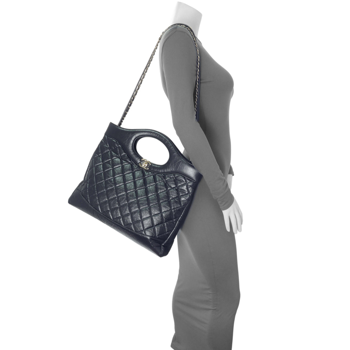 Chanel Navy Quilted Aged Calfskin Large 31 Shopping Tote