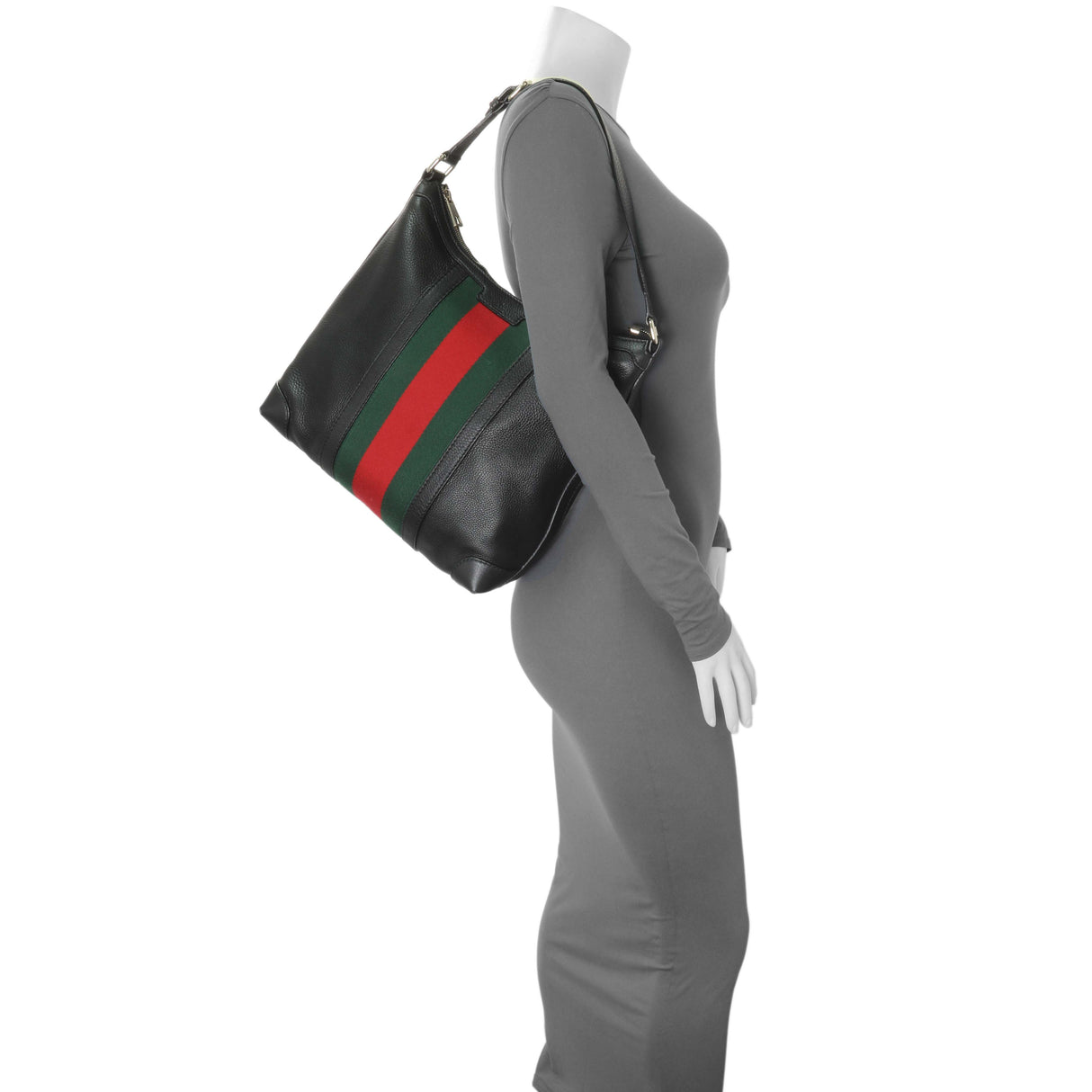 Gucci Black Grained Calfskin Medium Web Hobo