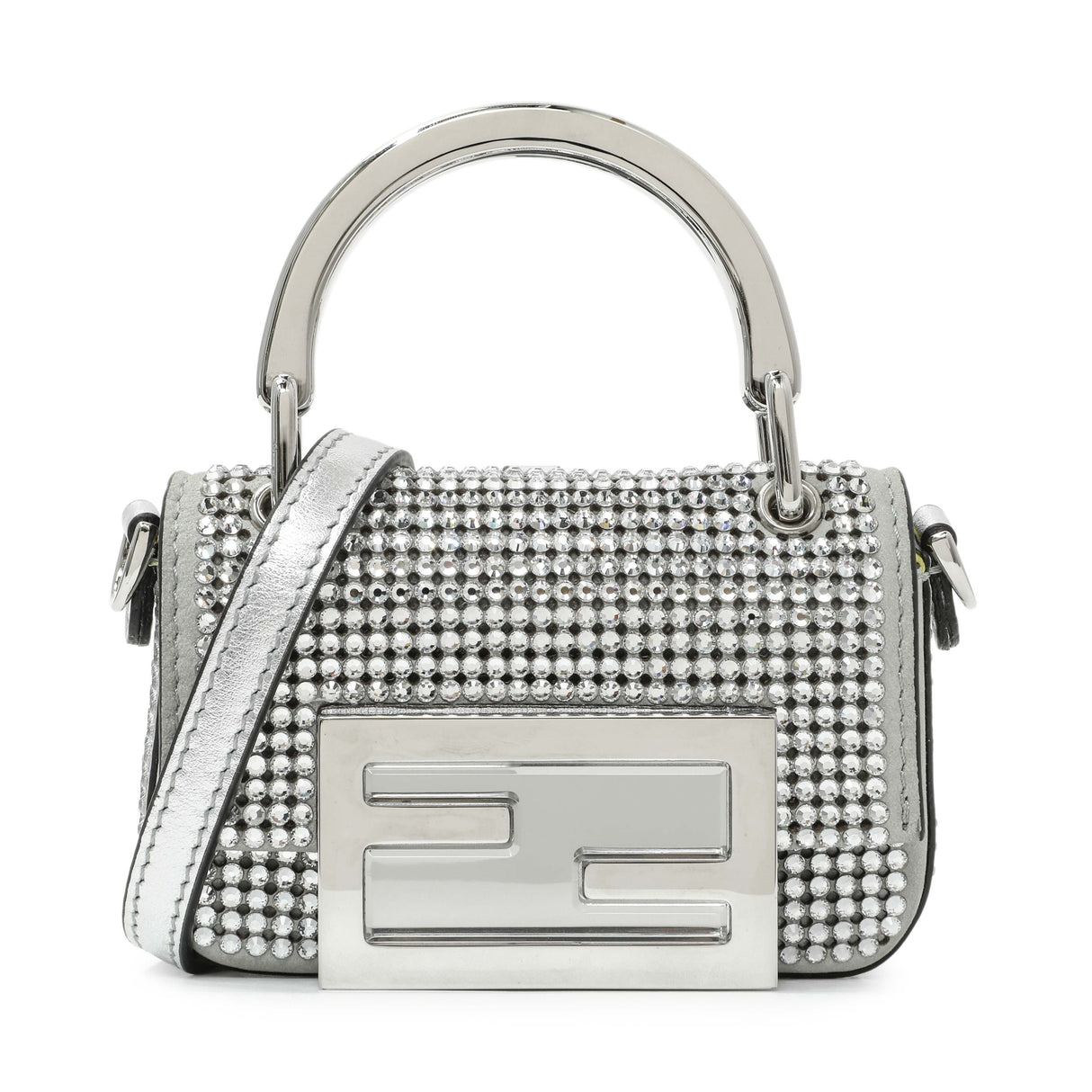 Fendi Grey Nubuck Crystal Nano Baguette Charm Handbags Fendi