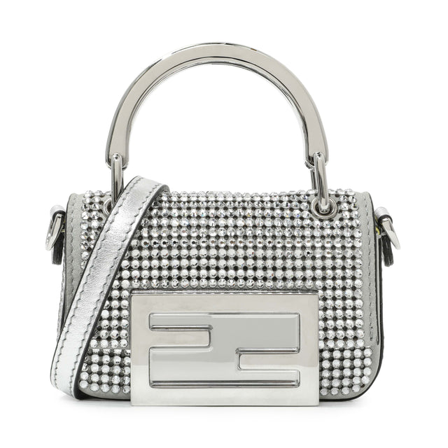 Fendi Grey Nubuck Crystal Nano Baguette Charm Handbags Fendi